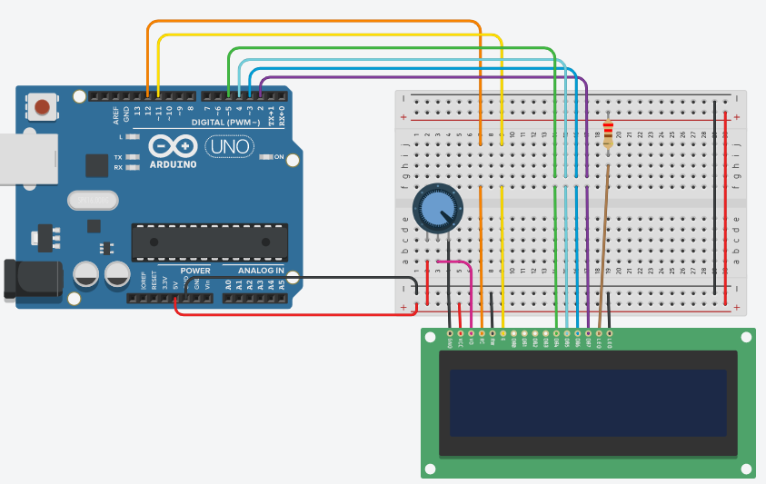 Scrolling text on LCD using Arduin Schematic Diagam