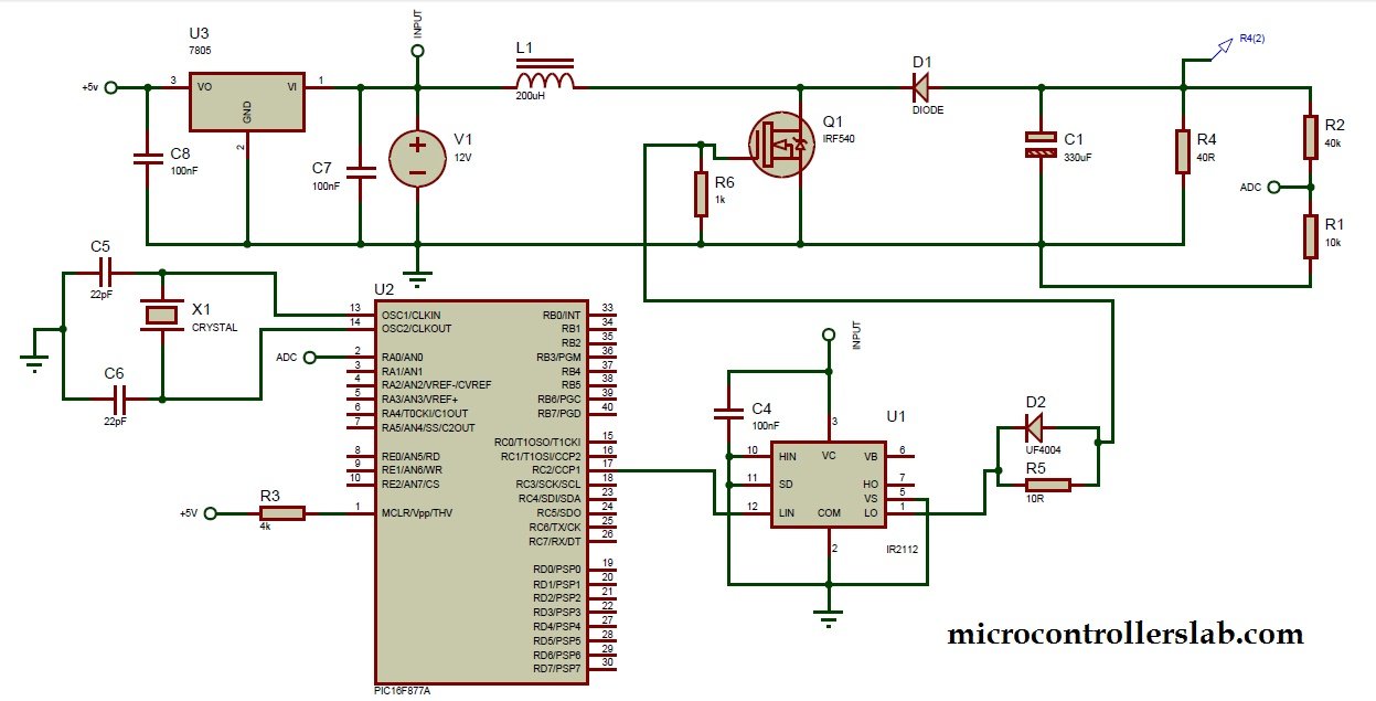 circuit diagram of boost dc to dc converter using pic microcontroller