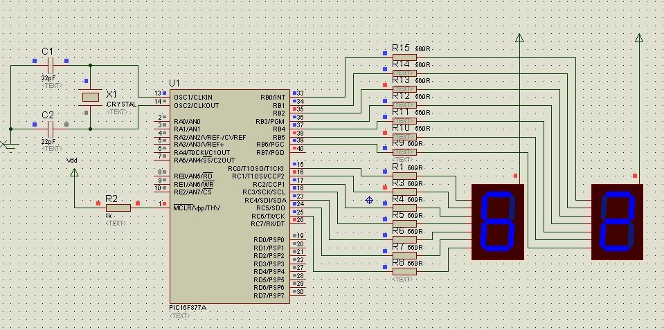 Seven segment display interfacing with pic16f877Aa microcontroller