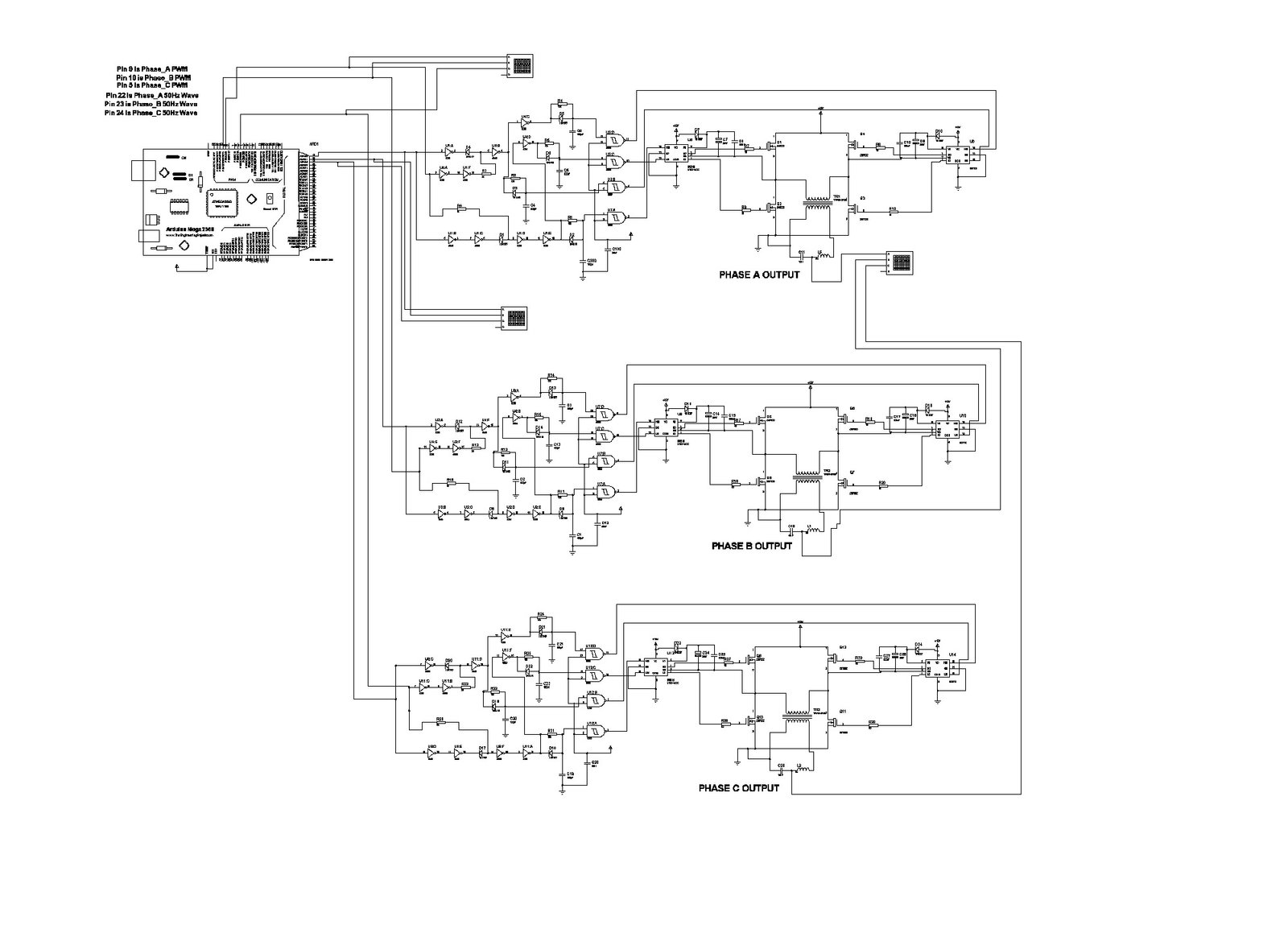 Three Phase Sine Wave Inverter Circuit Using Arduino 3279