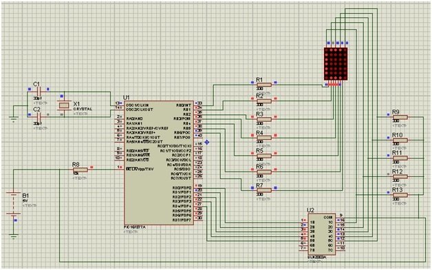 led matrix interfacing with pic microcontroller circuit diagram