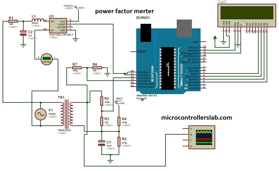 circuit diagram of power factor measurement using arduino