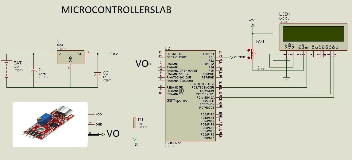 sound detection module interfacing with PIC16F877A microcontroller