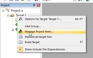 keil ide manage project items