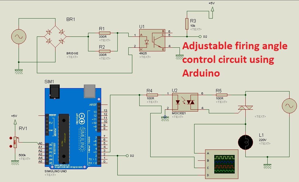 Adjustable firing angle control circuit for thyristor using Arduino