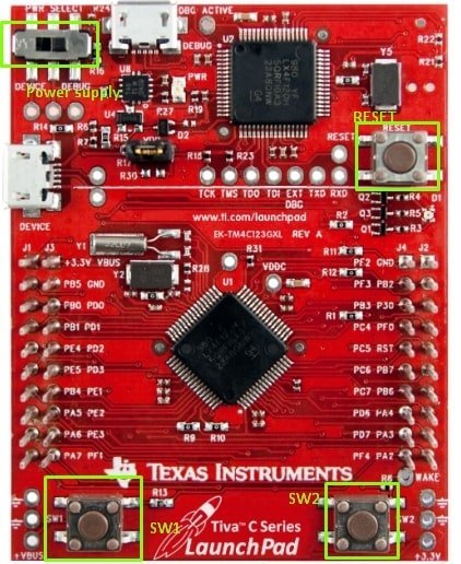 TM4C123G LaunchPad onboard push buttons