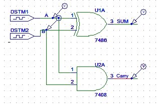 Labeled diagram of half adder circuit