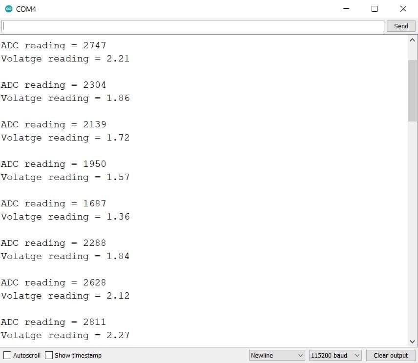 ESP32 ADC Values on Arduino serial monitor