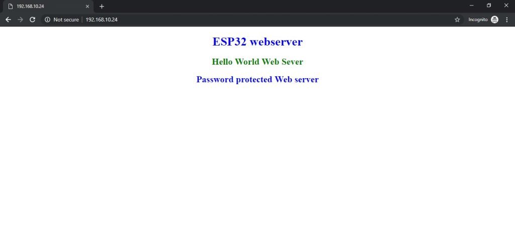 ESP32 password protected web server display page