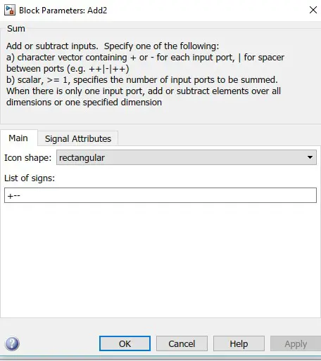 Parameters of sum block