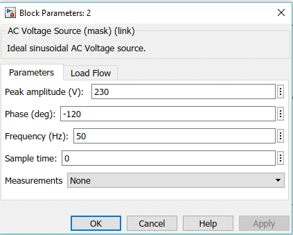 AC voltage source block parameters