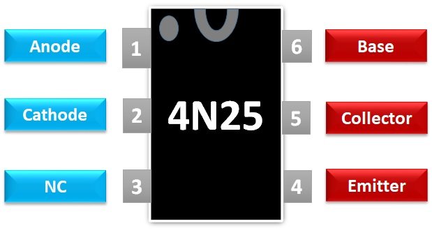 4N25 optocoupler pin diagram pinout