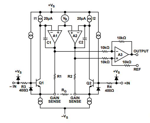 AD620 low cost amplifier schematic
