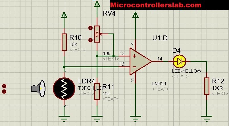LM324 dark detector circuit example