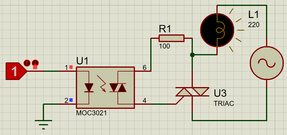 MOC3021 interfacing circuit with microcontroller