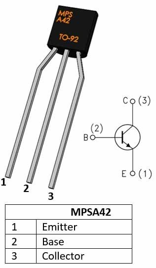 MPSA42 NPN transistor pinout diagram