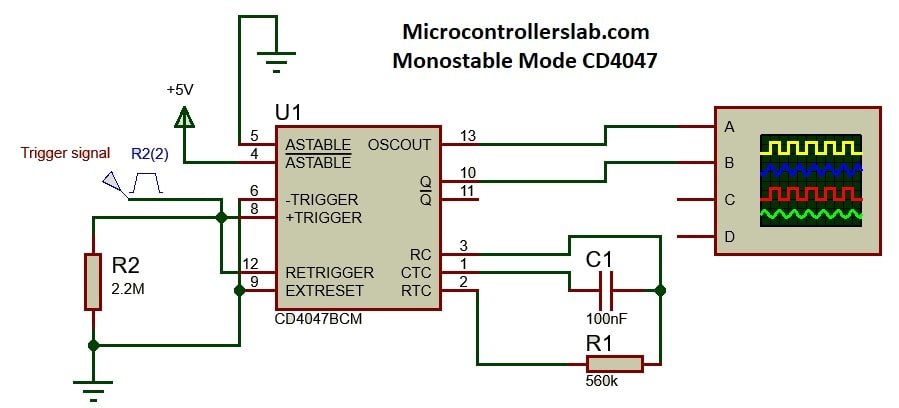 CD4047 in monostable multivibrator mode example