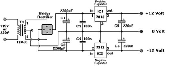 LM7912 example circuit negative 12 volt power supply