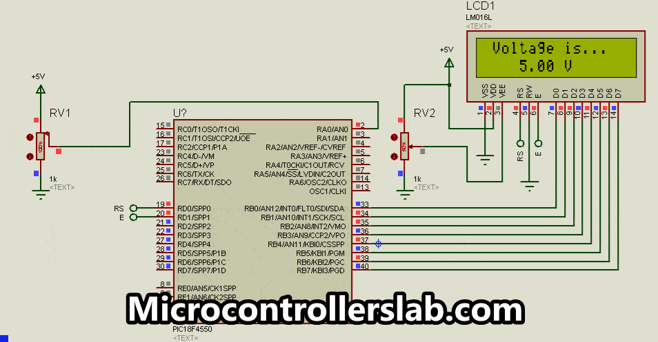 ADC PIC MICROCONTROLLER PIC18F4550 with LCD Display