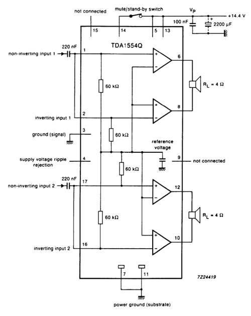 TDA1554 BTL Mode Circuit Example