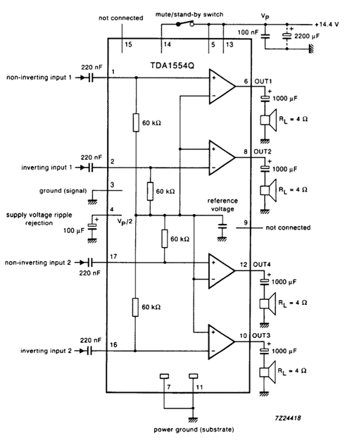 TDA1554 Single Ended Mode Circuit Example