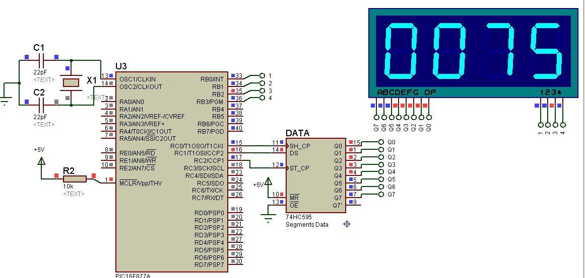 74HC595 interfacing with 4-digit 7-segment display and Pic Microcontroller