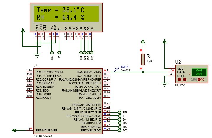 DHT22 interfacing with Pic Microcontroller simulation results