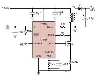 LT3750 application example circuit flyback capacitor