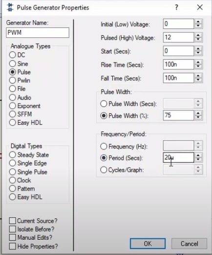 PWM Generator settings proteus