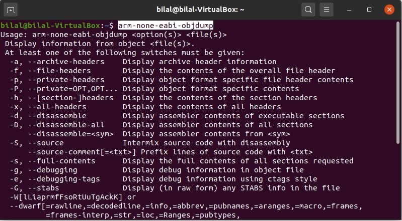 analyzing object file using objdump gcc tool