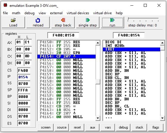 8086 DIV instruction word with byte division