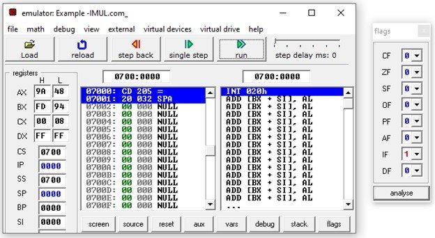 8086 IMUL instruction signed multiplication assembly code example 1