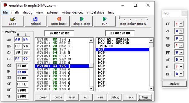 8086 IMUL instruction signed multiplication assembly code example 2