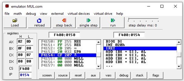 8086 MUL instruction multiplication assembly code example 1