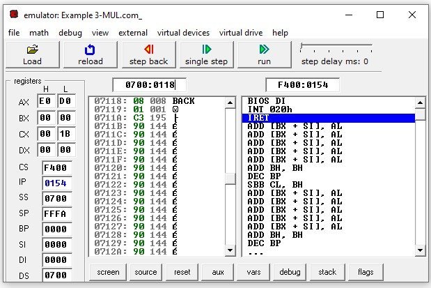 8086 MUL instruction multiplication assembly code example 3