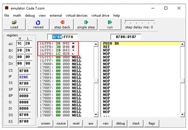 8086 assembly language push instruction