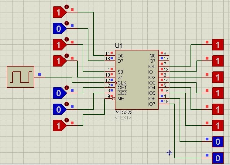 74LS323 shift register proteus simulation example 10