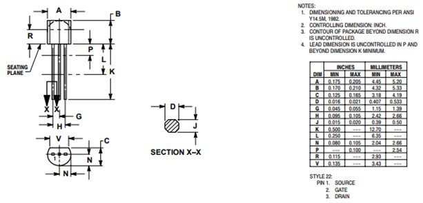 2N3819 N-Channel JFET 2D diagram