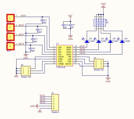 TTP224 external touch pad connections diagram