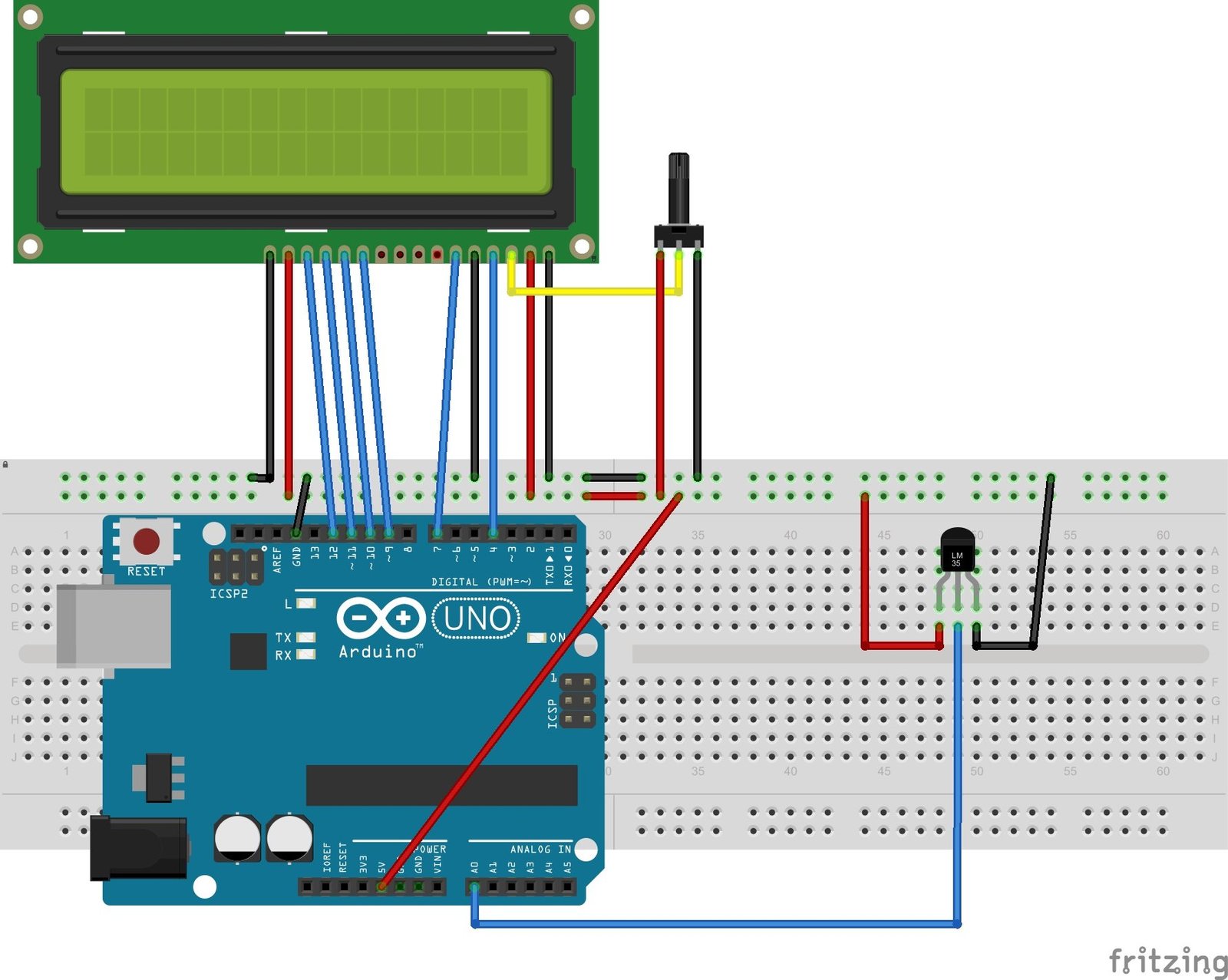 LM35 temperature sensor with Arduino