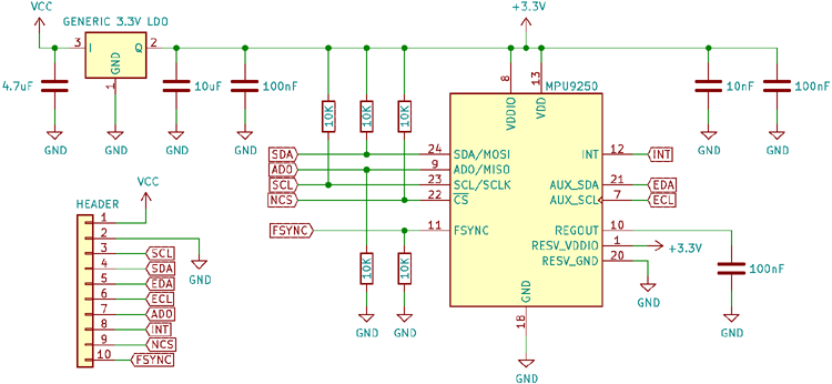MPU9250 9-DOF MEMS Sensor Module internal circuit diagram