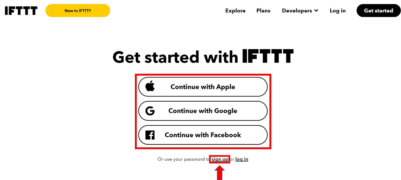 IFTTT sign up page 2