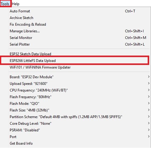 LittleFS sketch data upload option Arduino IDE