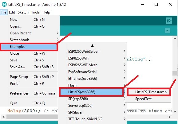 LittleFS timestamp update example code