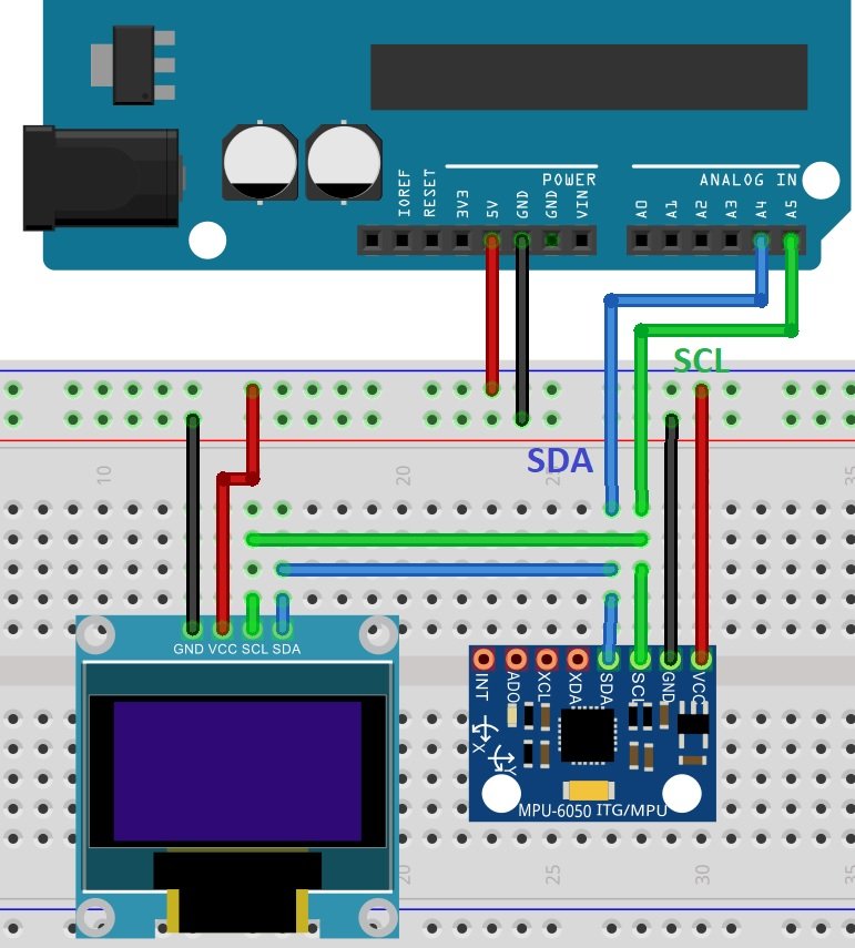 MPU-6050 with Arduino and OLED schematic diagram