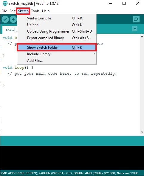 open sketch folder Arduino IDE