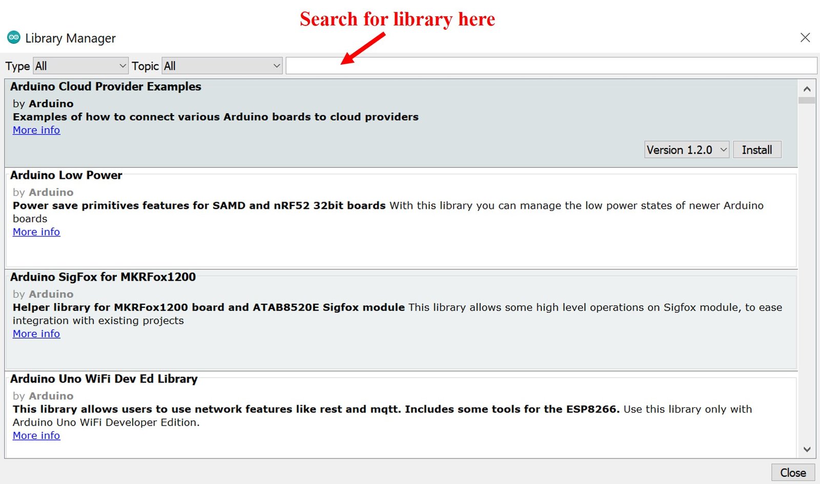 search library Arduino IDE