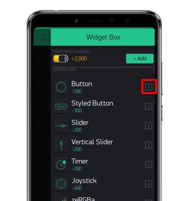 Blynk app widget box