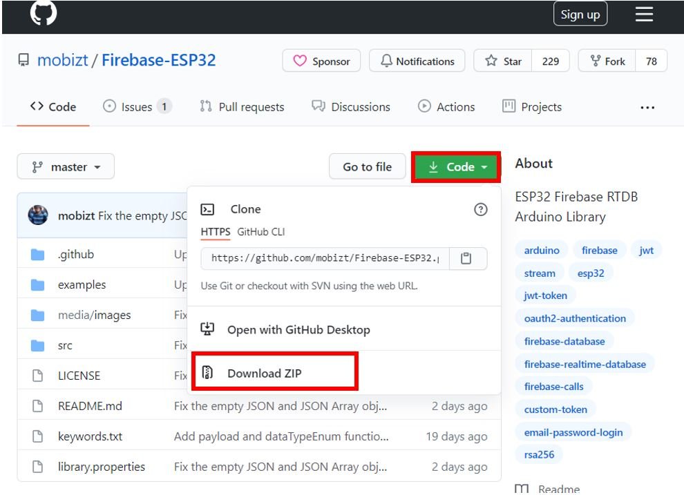 ESP32 Google Firebase build your own app installing ESP32 Firebase library