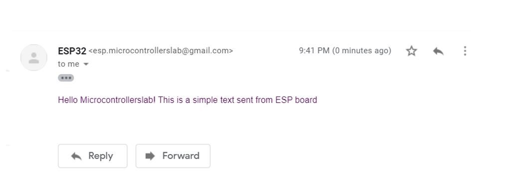 ESP32 email via SMTP server demo simple text